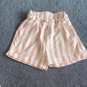 Sunset Sky Pink and White Striped Paperbag Waist Shorts